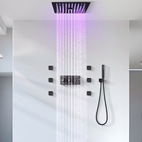 Ceiling Cold and Hot LED Shower System Matte Black12 Inch Mist and Rain Shower Head Ceiling Embedded Shower Faucet Set