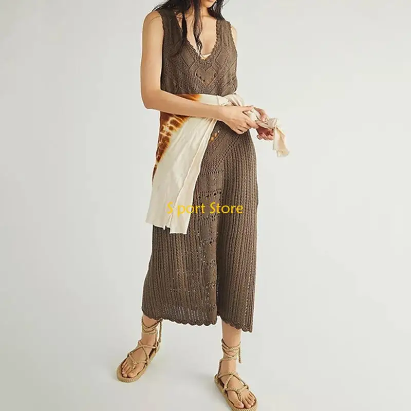 بدلة سباحة U2JB مجوفة برقبة على شكل حرف V فستان شاطئ منسوج للفتيات الحبيبات والأصدقاء #4