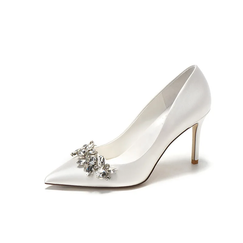 

Spring and Autumn Fashion New Crystal Wedding Shoes High Heels Thin Heels Pointed Shallow Mouth Women's Single Shoes