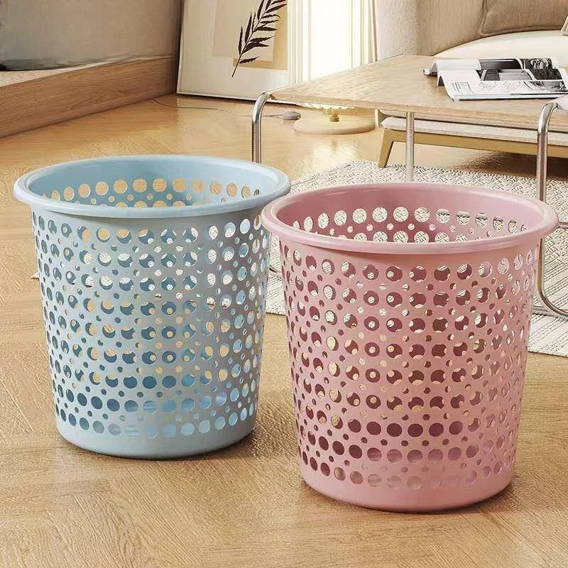 

European Style Modern Home Use Hollow Plastic Trash Can without Ring Kitchen Bathroom Waste Basket Paper Wastebasket Bucket