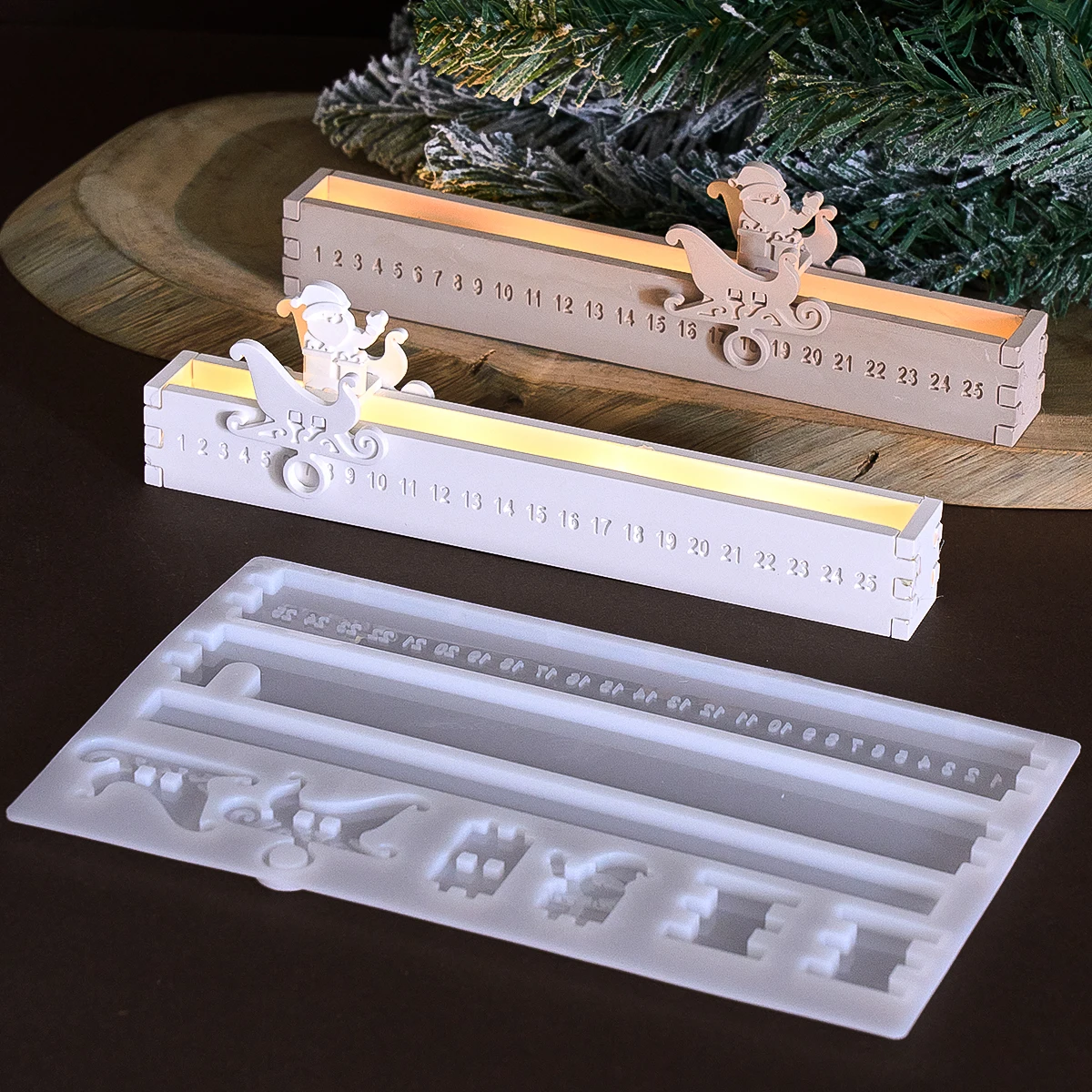 DIY Christmas Countdown Mold Concrete Pouring Digital Sign Santa Claus Splicing LED Light Silhouette Silicone Mold Holiday Craft - view 4