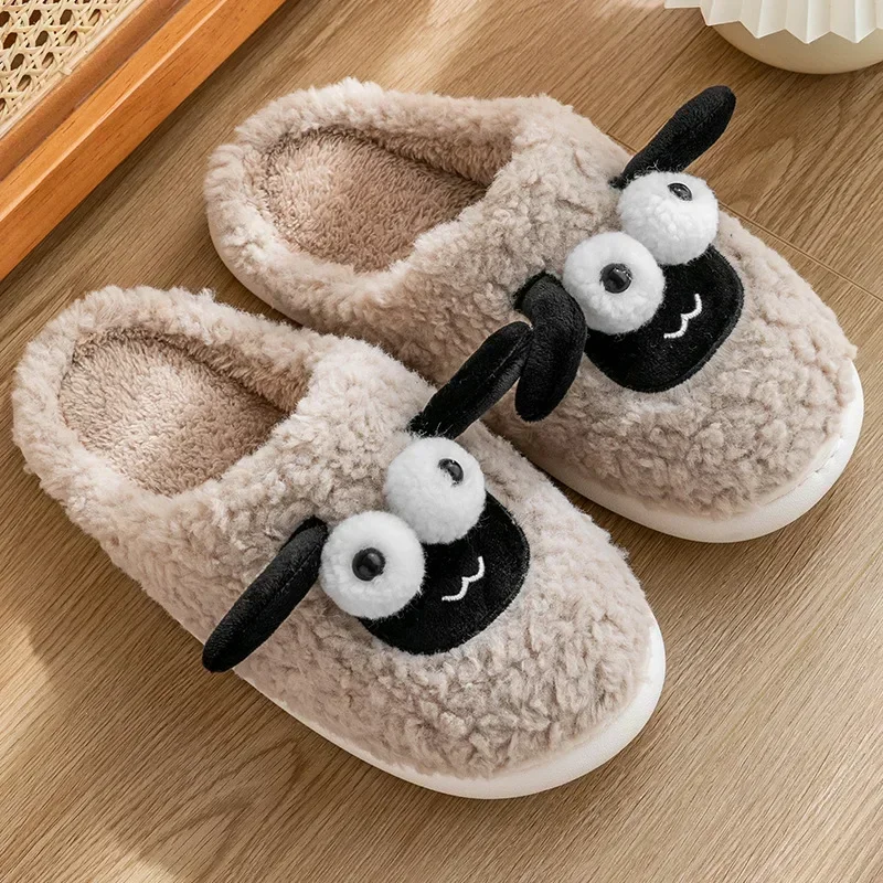 Cartoon Cotton Slippers Couples Cute Little Sheep Men Women Winter Home Warm Comfortable Indoor Anti Slip Floor Cotton Slippers