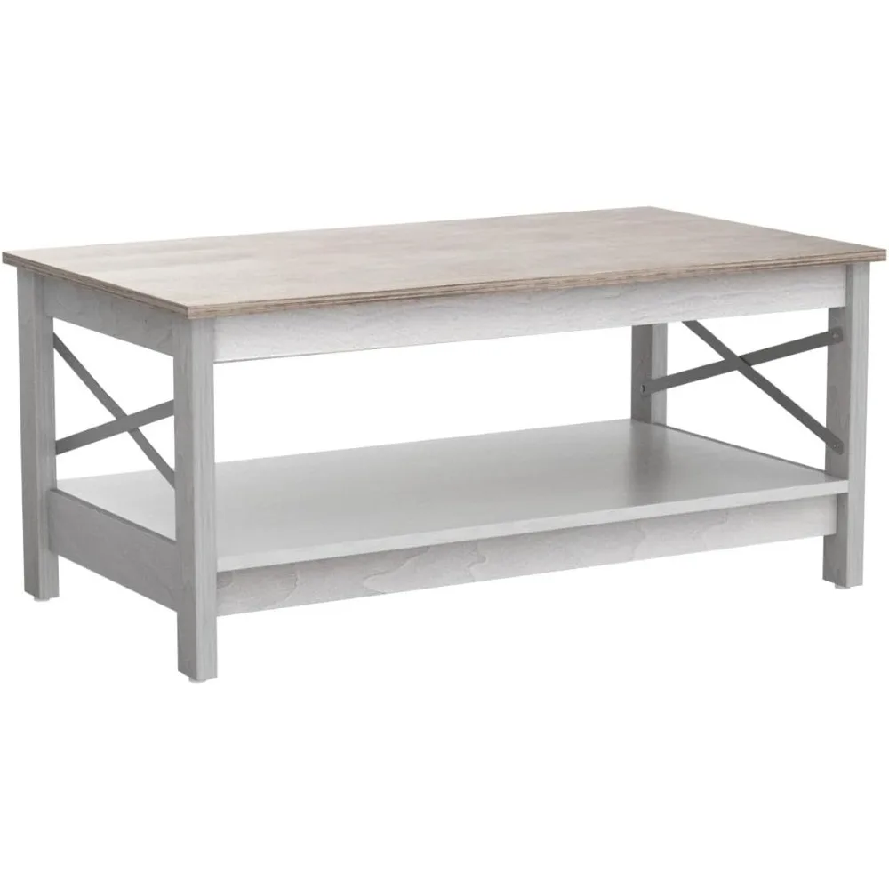 

Coffee Tables for Living Room, Modern Farmhouse Coffee Table with Storage, 2-Tier Center Table Wood Living Room Table