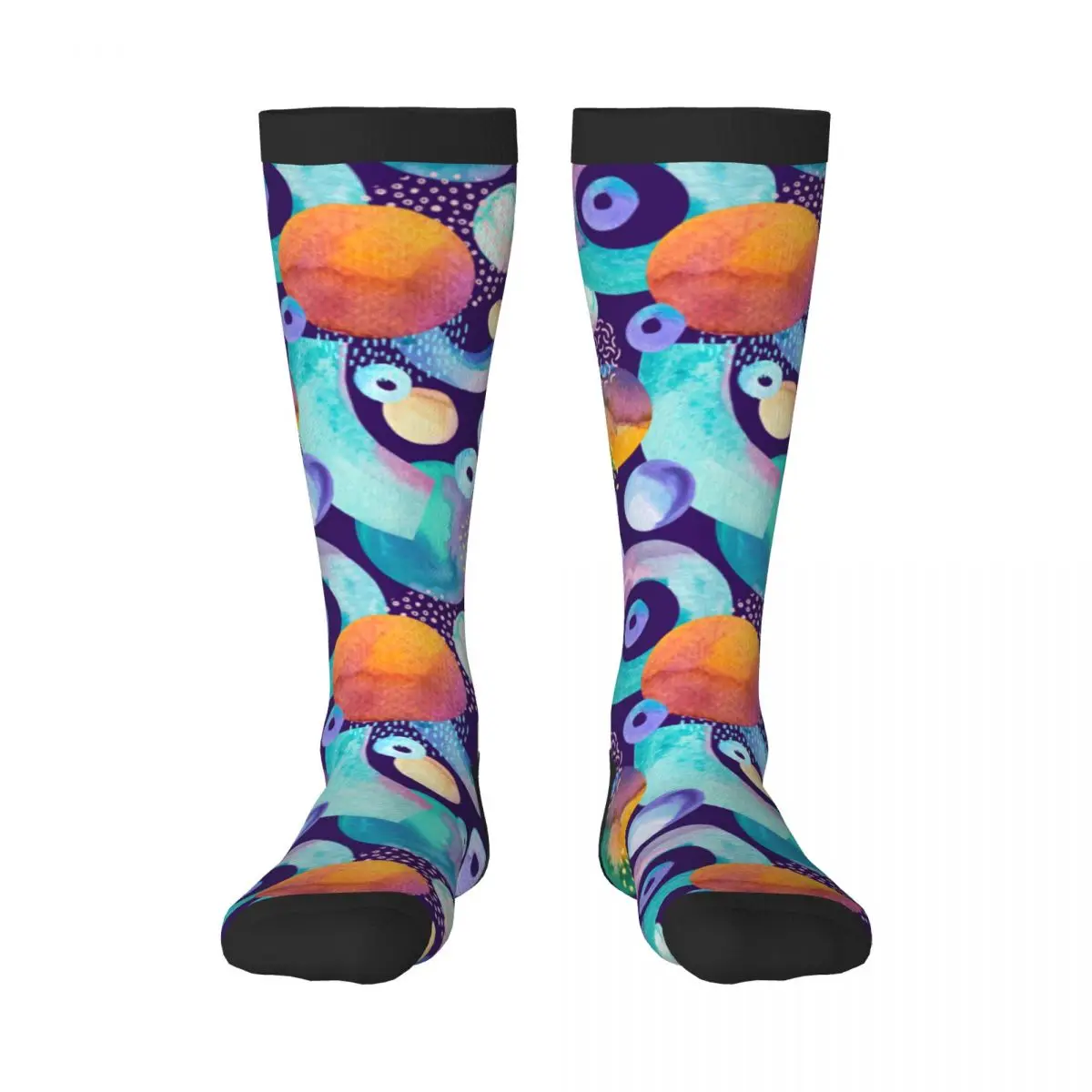 

Knee Long Stocking Geometric Shapes Circles Grunge Elements Adult Socks Stockings