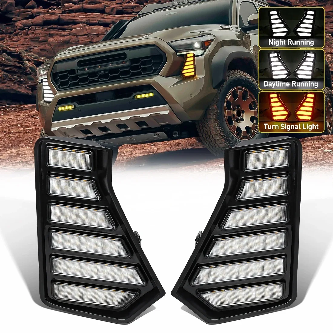 

For Toyota Tacoma 2024 LED Front Bumper Daytime Running Light White Yellow DRL Fog Lamp Headlights Car Accessories 12V