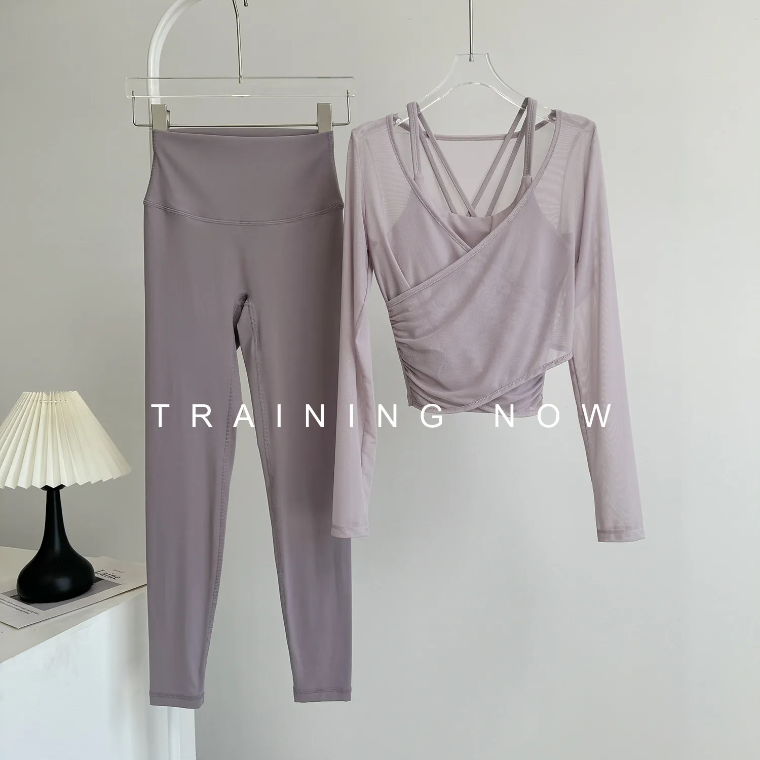 Fitness cycling pants set for women in autumn and winter new style with chest pad long-sleeved quick-drying tops high-end