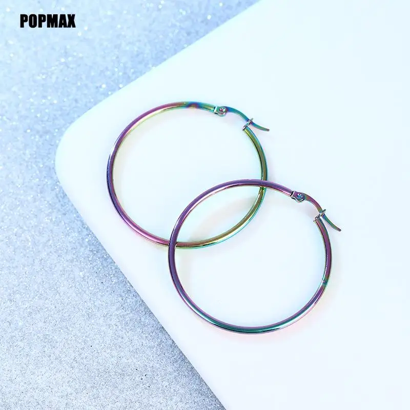 1Pair Stainless Steel Simple Classic Round Circle Hoop Earrings For Women Men Punk Smooth Big or Small Huggie Earring Pendientes