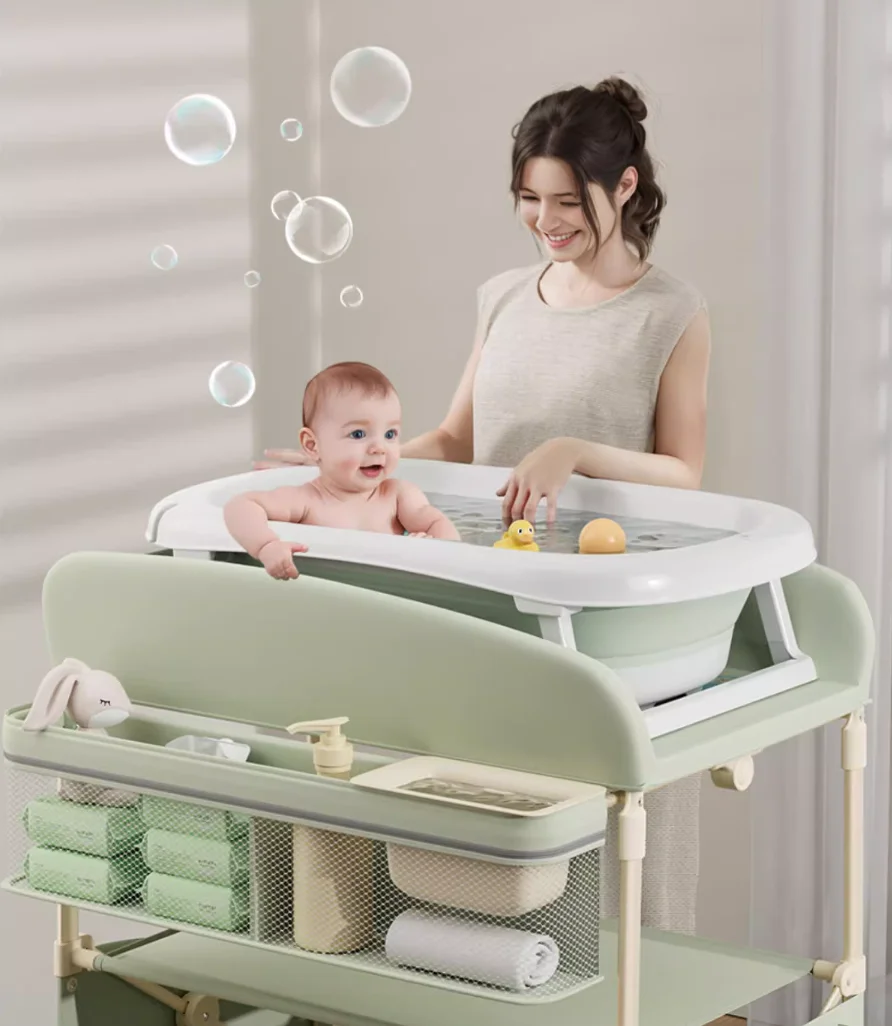 Newborn baby diaper table Care table Baby diaper change massage bath touch table Foldable mobile crib