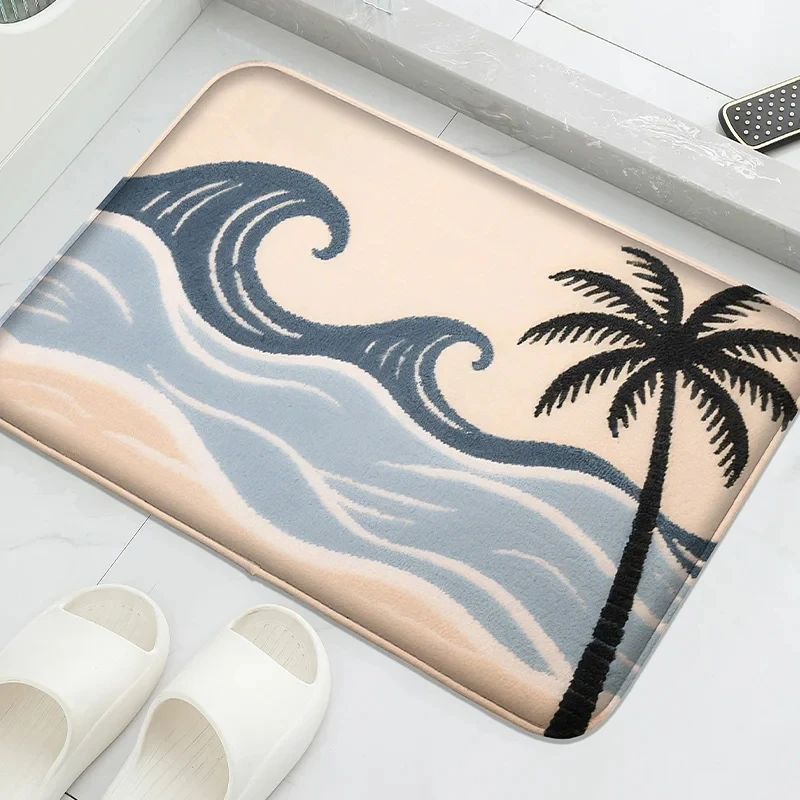 Ocean Element Small Carpet Blue Seahorse Fish Print Household Rug Children's Bedroom Living Room Non Slip Foot Pad
