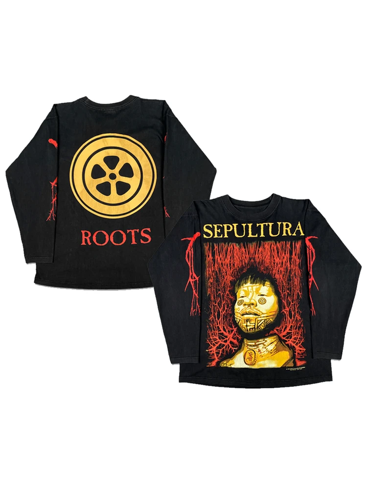 

Ретро-футболка с длинным рукавом в стиле хэви-метал из чистого хлопка с принтом группы SEPULTURA, модная, повседневная, подходит для всех сезонов