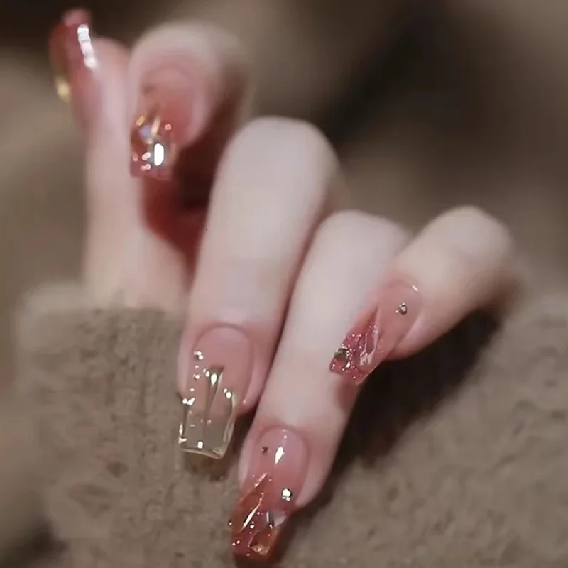 24pcs Self-adhesive False Nails Summer Cheap Press on Nails Girls Ballet Nail Tips Paste Nails with Glue Artificial Self-nail