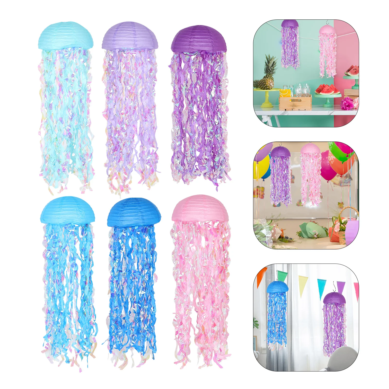 

Набор из 6 подвесных фонарей в виде русалок для декора потолка, тематические украшения для вечеринок в морском стиле, водонепроницаемые бумажные светильники в виде медуз для использования в помещении и на улице