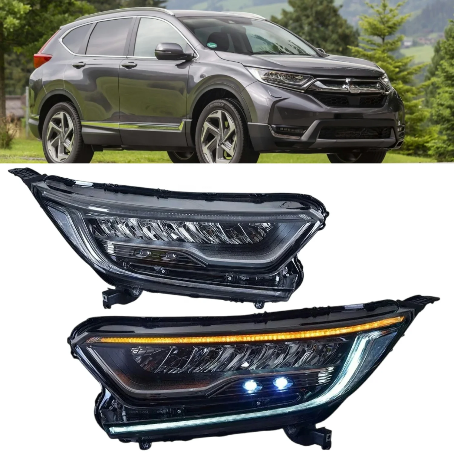 

CRV CR-V 2017-2019 LED DRL Headlight Upgrade Modified Front Light Head Lamp Dynamic Turn Signal Auto Car Parts for Honda