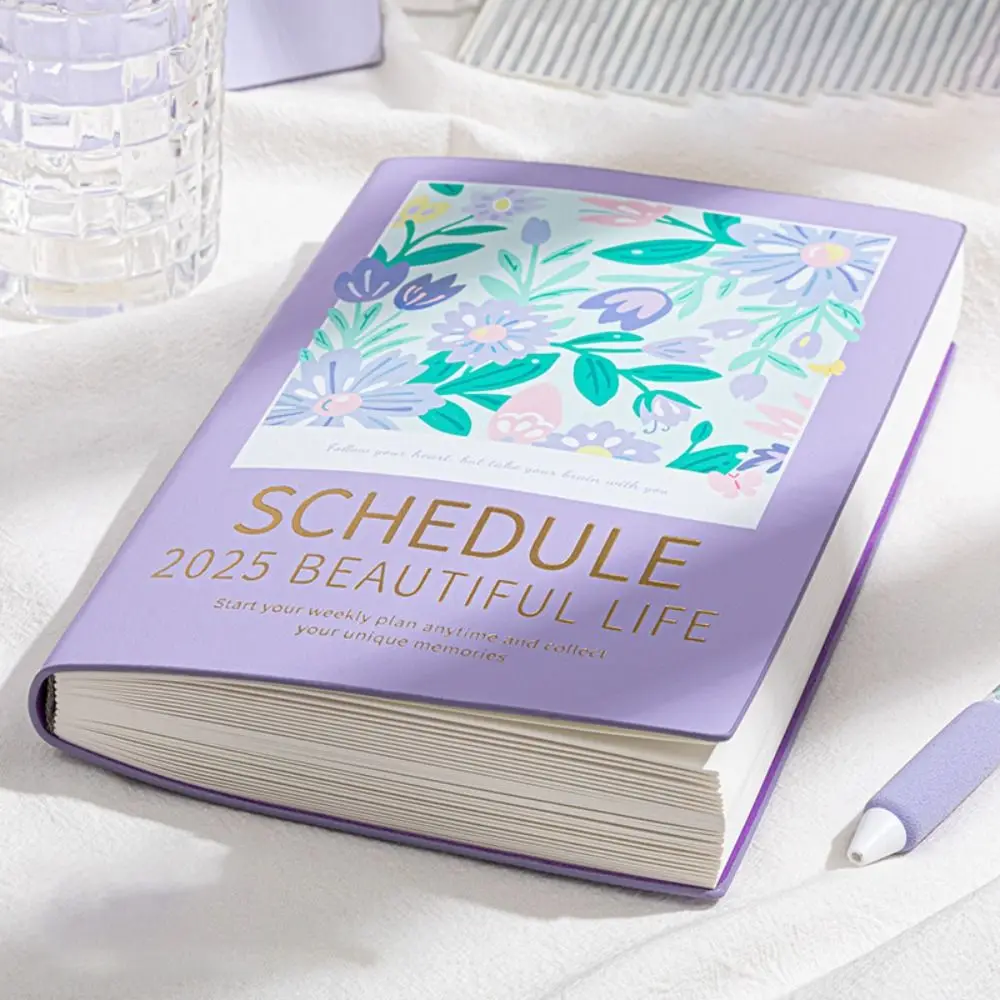 A5 2025 Schedule Planner Notebook 12 Months Oil Painting Flower Office Work Planner Taking Notes Diary Notepad