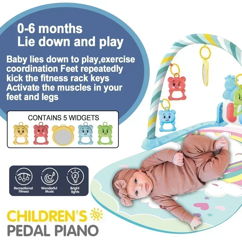 Bebê fitness suporte música jogar ginásio atividade brinquedos recém-nascido piano rastejando cobertor pedal jogo almofada educação precoce 0-36 meses presentes