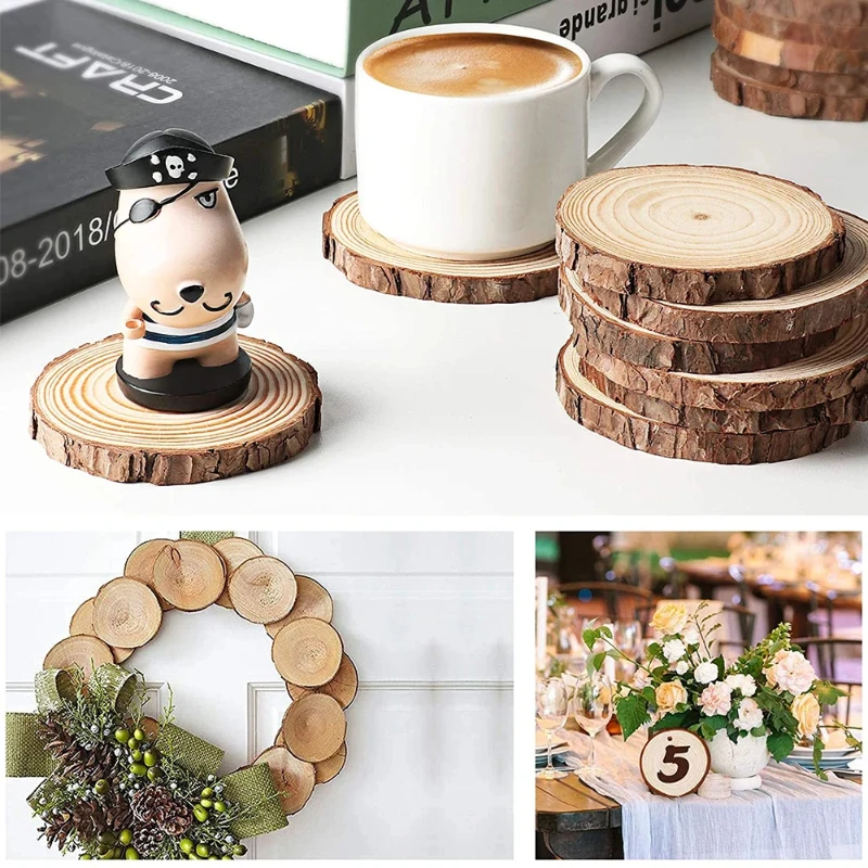 سميكة الطبيعية الصنوبر جولة شرائح الخشب غير المكتملة الدوائر مع شجرة النباح سجل أقراص DIY الحرف حفل زفاف اللوحة #1