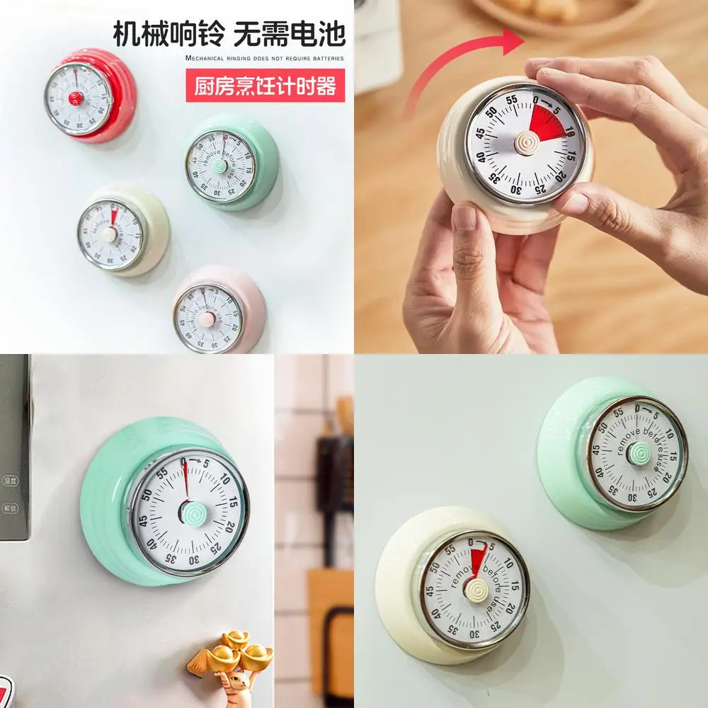 Kitchen Timer Mechanical Household Magnetic Stainless Steel Cooking Countdown Timer Time Management Visible Alarm Clock