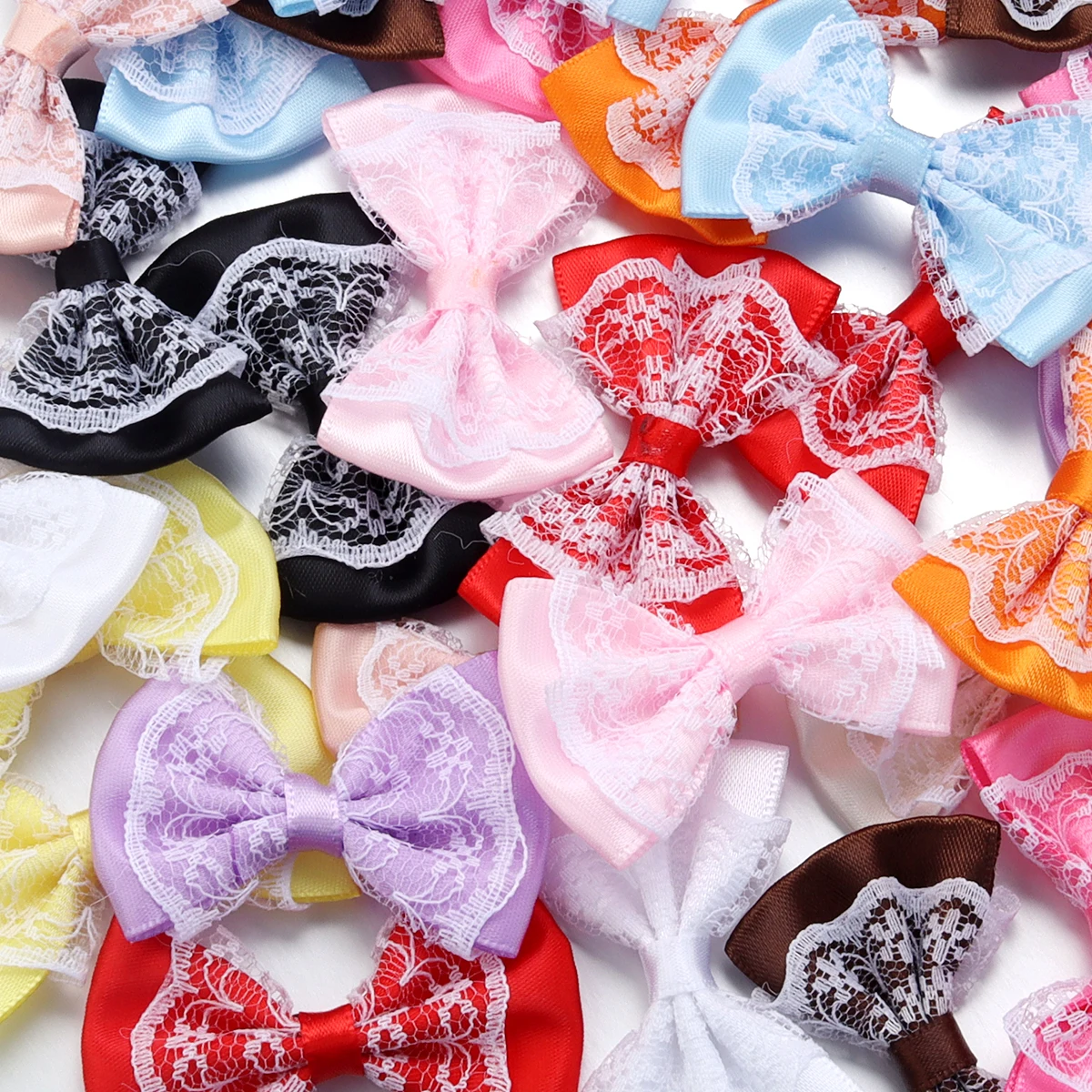 20pcs/lot 3.5x5.7cm Polyester Ribbon Bow Colourful Lace Satin Bows Double Layers for DIY Sewing Crafts Garment Headwear Supplies image 6