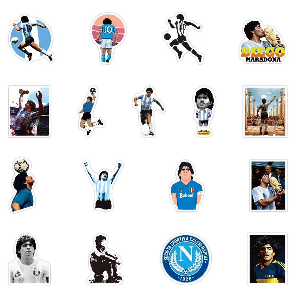 10/30/50PCS Cartoon Football Star Maradona Sticker bagaglio Laptop IPad Skateboard Journal chitarra adesivo impermeabile all\'ingrosso