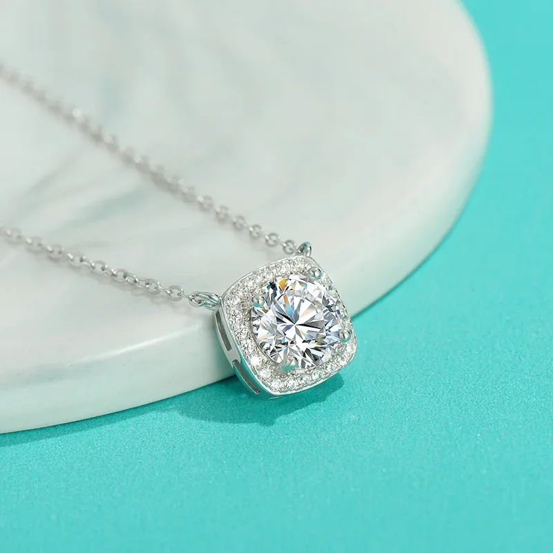 S925 Colar de Prata Esterlina com Pingente Moissanite Real, Pescoço Jóias Finas, Passe Teste Diamante com Certificado, Verde, 3 Carat