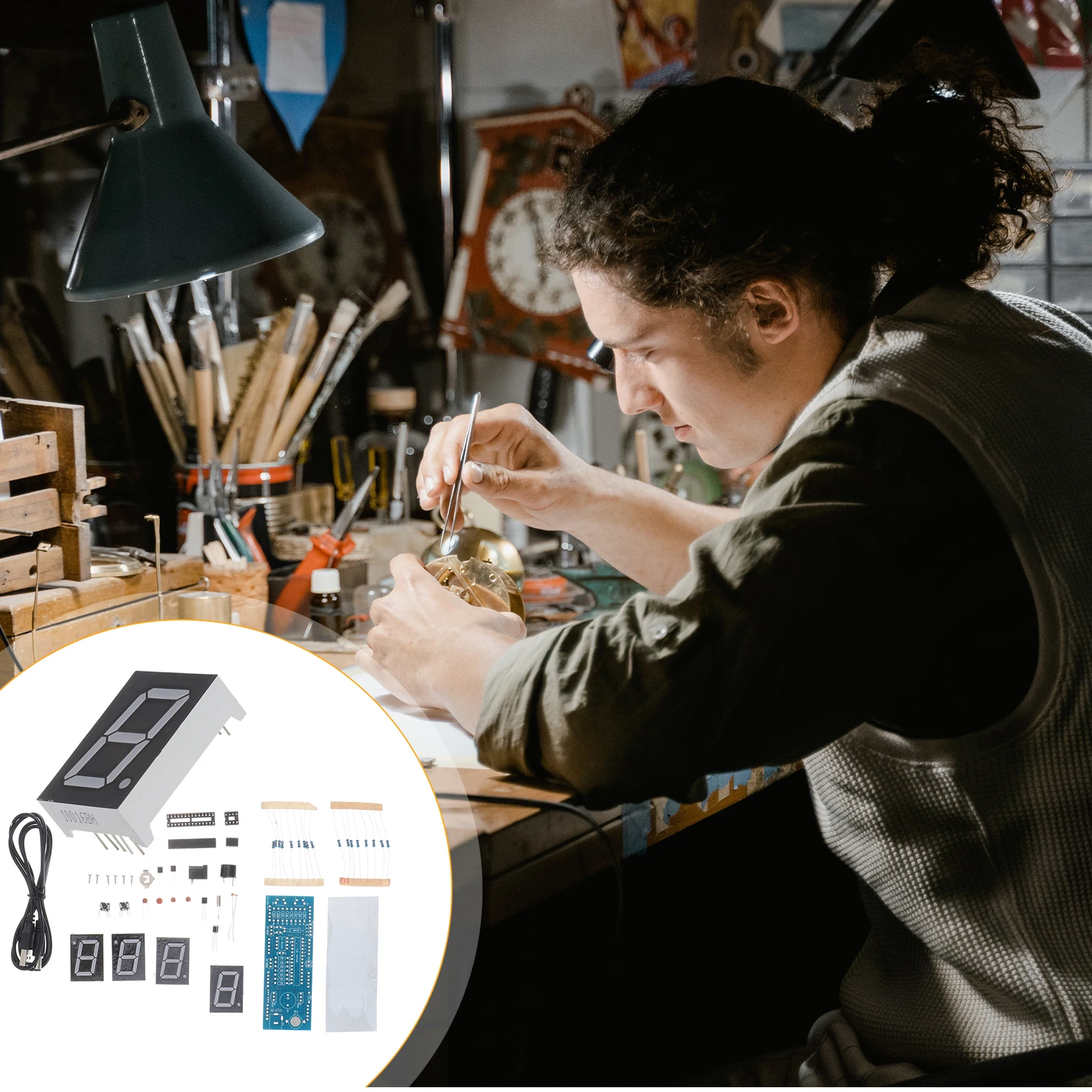 

1set 1Set Digital Kit Blue Scm Led Electronic Diy Clock Parts Durable Microchip Clock For Crafting Home Decor