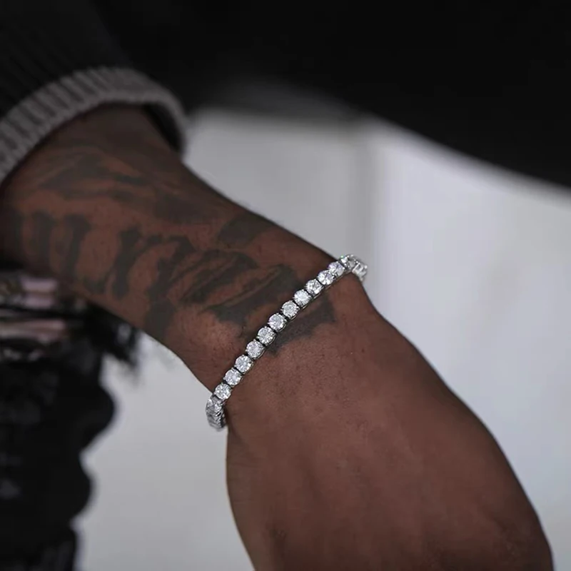 Hiphop Tennis Bracelet Homme Iced Out 3/4/5mm Cubic Zirconia Mens Crystal Chain on The Hand Hip-hop Streetwear Jewelry Male H086