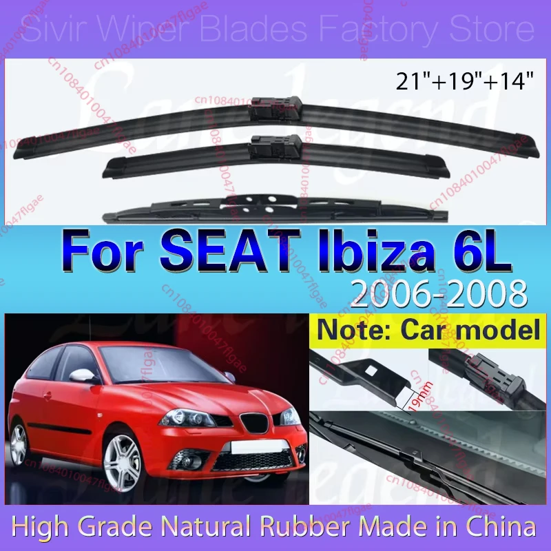 

For SEAT Ibiza 6L 2006 2007 2008 21"+19"+14" Front Rear Wiper Blades Windscreen Windshield Clean Window Brushes Car Accessories