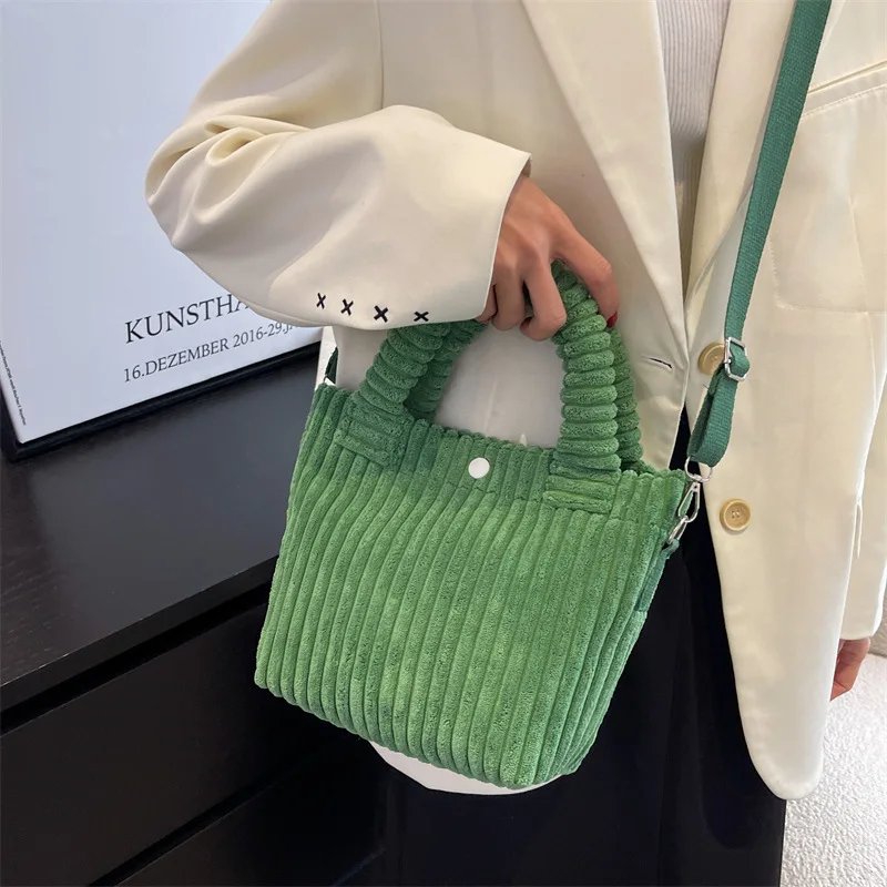 Fashion Corduroy Women's Bag 2022 Trend New Handbags Niche Versatile Bucket Shoulder Bags Female Nylon Button Crossbody Bags