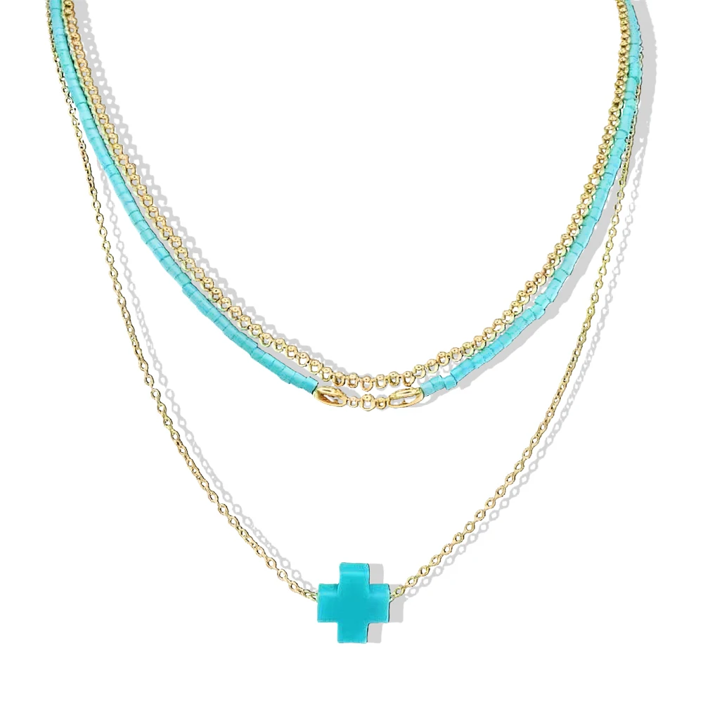 

VKVVA Fashion Jewelry Multi-color Cross Necklace 3pcs for One Set Suitable for Daily Layered Wearing