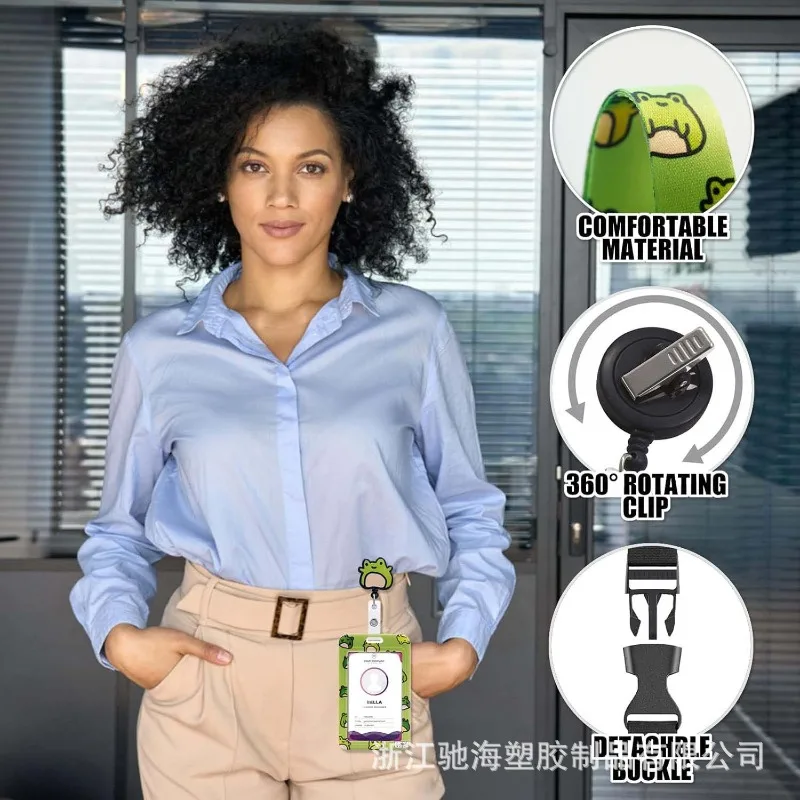Frog Retractable Badge Holder Case ID Card Holder with Lanyard Access Work School Employee Card Reel Clip for Key Card - view 3