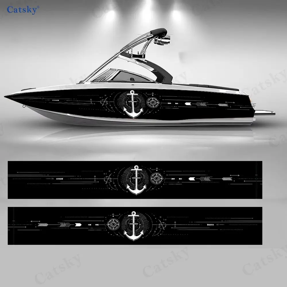 Cyber Nautical Tech Anchor Boat Stickers, PVC Waterproof Durable Vinyl Wrap Decals for Fishing Boats, Durable and Stylish Design