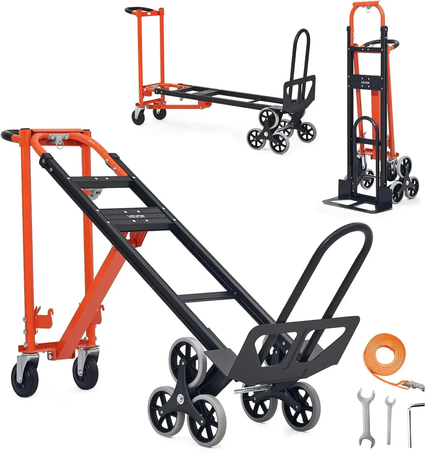 3 in 1 Industrial Convertible Stair Climbing Cart, 770 lbs Max Load, Folding Hand Truck Dolly with Handle & Wheels, Stair Climbi