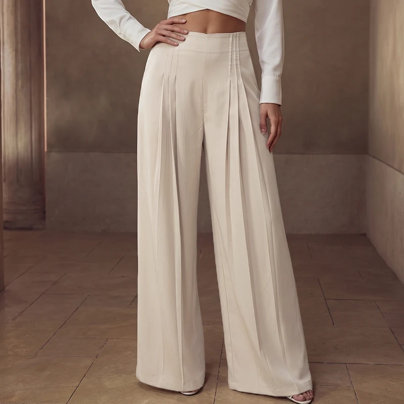 

ZANZEA Women Pants Pleated Casual Wide Leg Long Trousers 2026 Summer Office Lady Wide Leg Capris Solid Color Elegant Bottoms