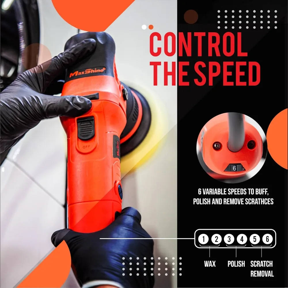 Maxshine M8S V2 Kit lucidatrice per auto a doppia azione - 1000 W, 6 velocità, movimento orbitale da 8 mm, 5 dischi lucidanti, filettatura 5/16 per Auto Det