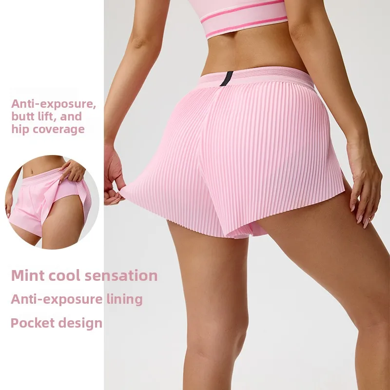 Women's Sport Shorts Summer New Anti-Light with Inner  Pocket Yoga Fitness Running Training Three-quarter Length Pants