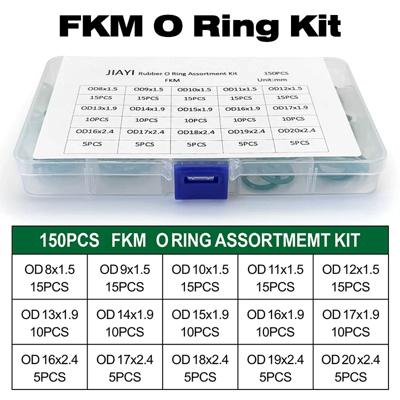 Green FKM O Rings Kit Vitons Fluorine Rubber ring High-Temperature Oil Resistant Sealing Gaskets Automotive Gasket Washers