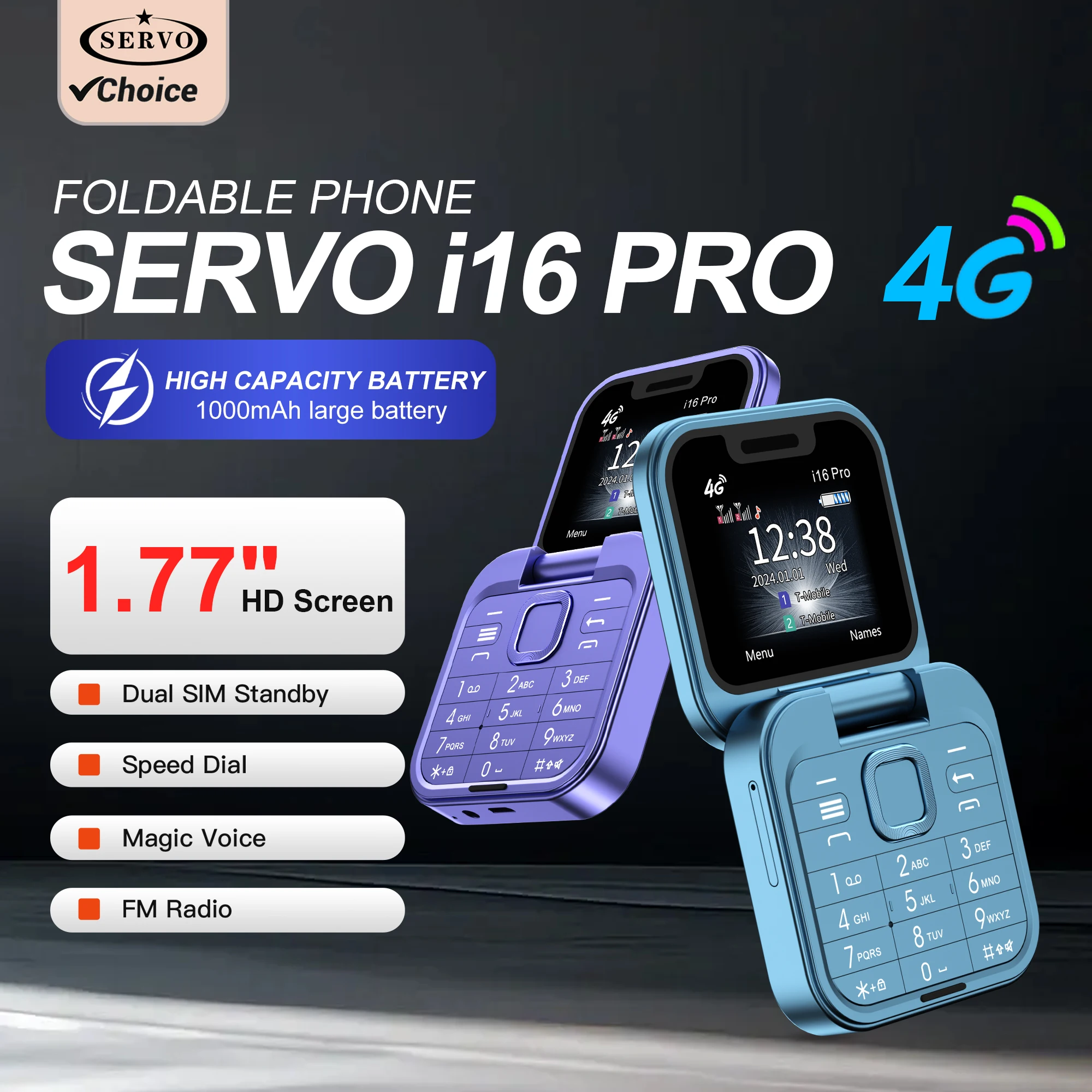 Hot Sales SERVO i16 PRO 4G Mini Foldable Mobile Phone Dual SIM Speed Dial Blacklist Flashlight Call Record Small Flip Cellphone