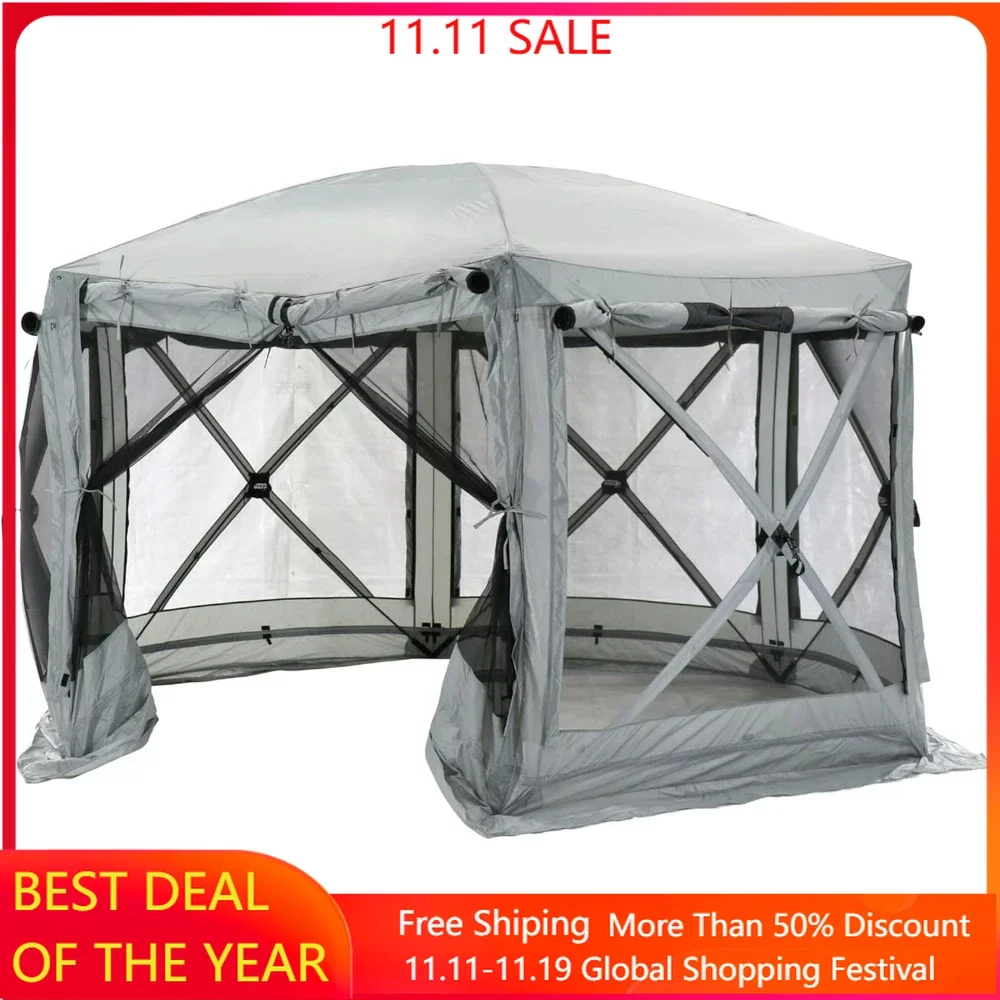 

Pavilion, Portable Pop-Up Outdoor Camping Screen Tent 6-Sided Canopy Shelter with Built-in Wind Panels & Carry Bag