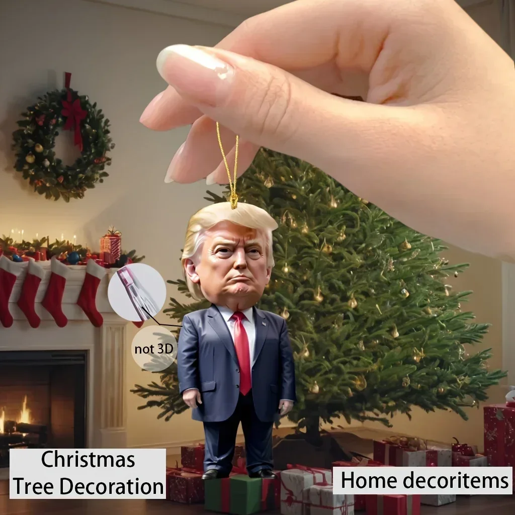 

1pc Trump-Inspired Acrylic Christmas Decor Hanging Ornament for Car and Tree Perfect Holiday Gift Funny Cartoon Pendant