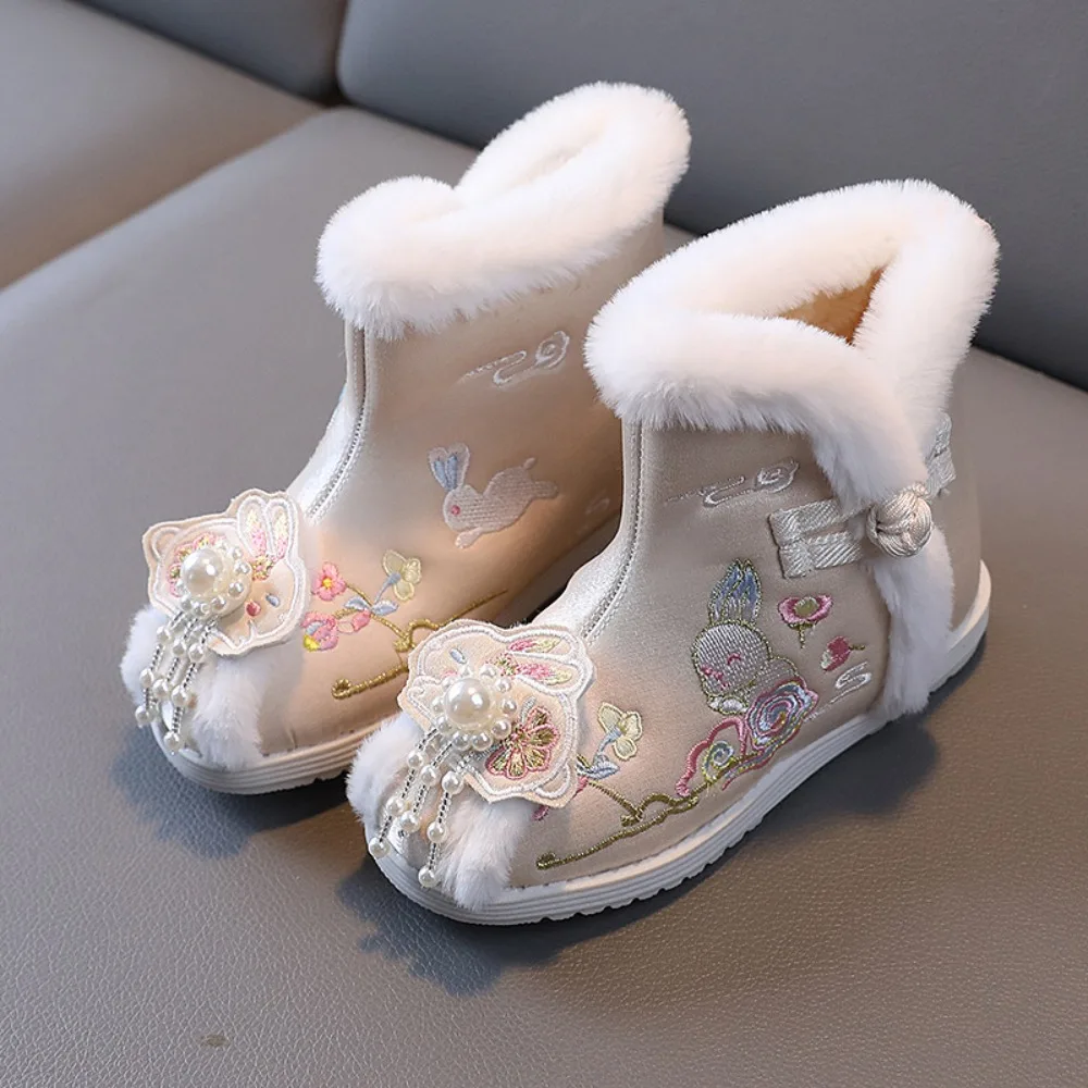 Bottes brodées pour filles, chaussures Hanfu pour enfants, bottes de neige de Style ethnique pour enfants, Vintage, décontractées, mode Cosplay féerique