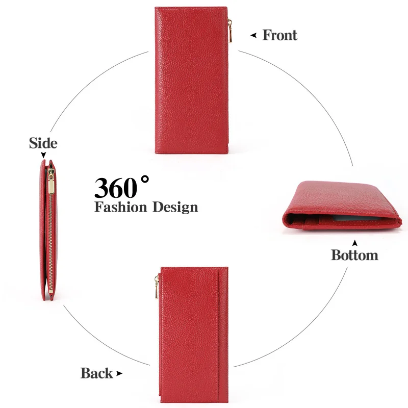 Western RFID Blocking Ultrathin Card Slot Leather Women Wallet Fashion Zipper Large Capacity Purse for Ladies