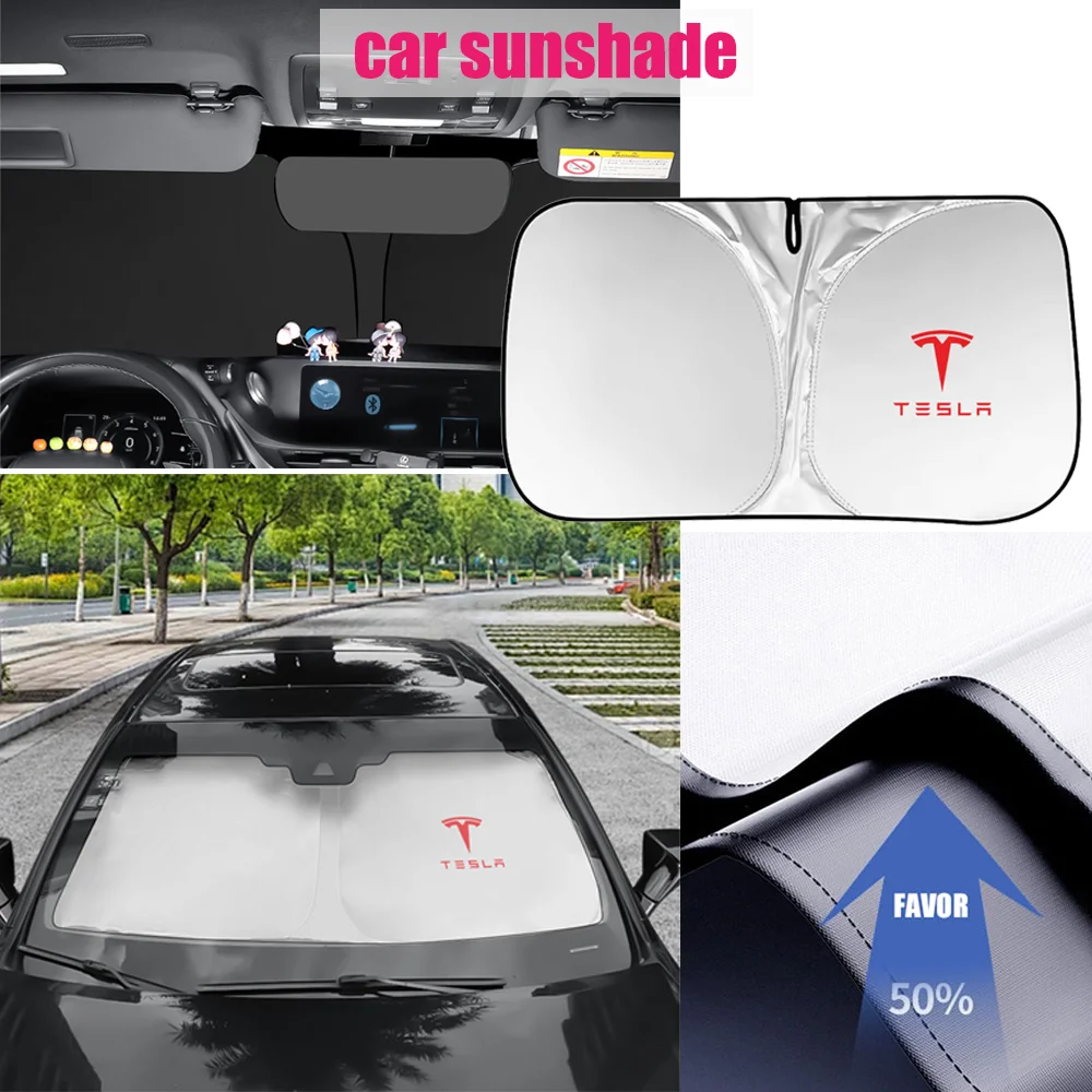 

1pc Car Windshield Sun Shade Cover Foldable Front Window UV Refletive Sun Protection Cover For Tesla Model Y X Valve Accessories