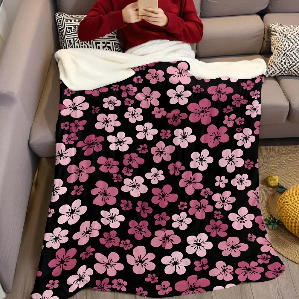 Pink Sakura Flannel Blanket Warm Soft Halloween Christmas Decorative Couch Warm Cozy All-Season Gift