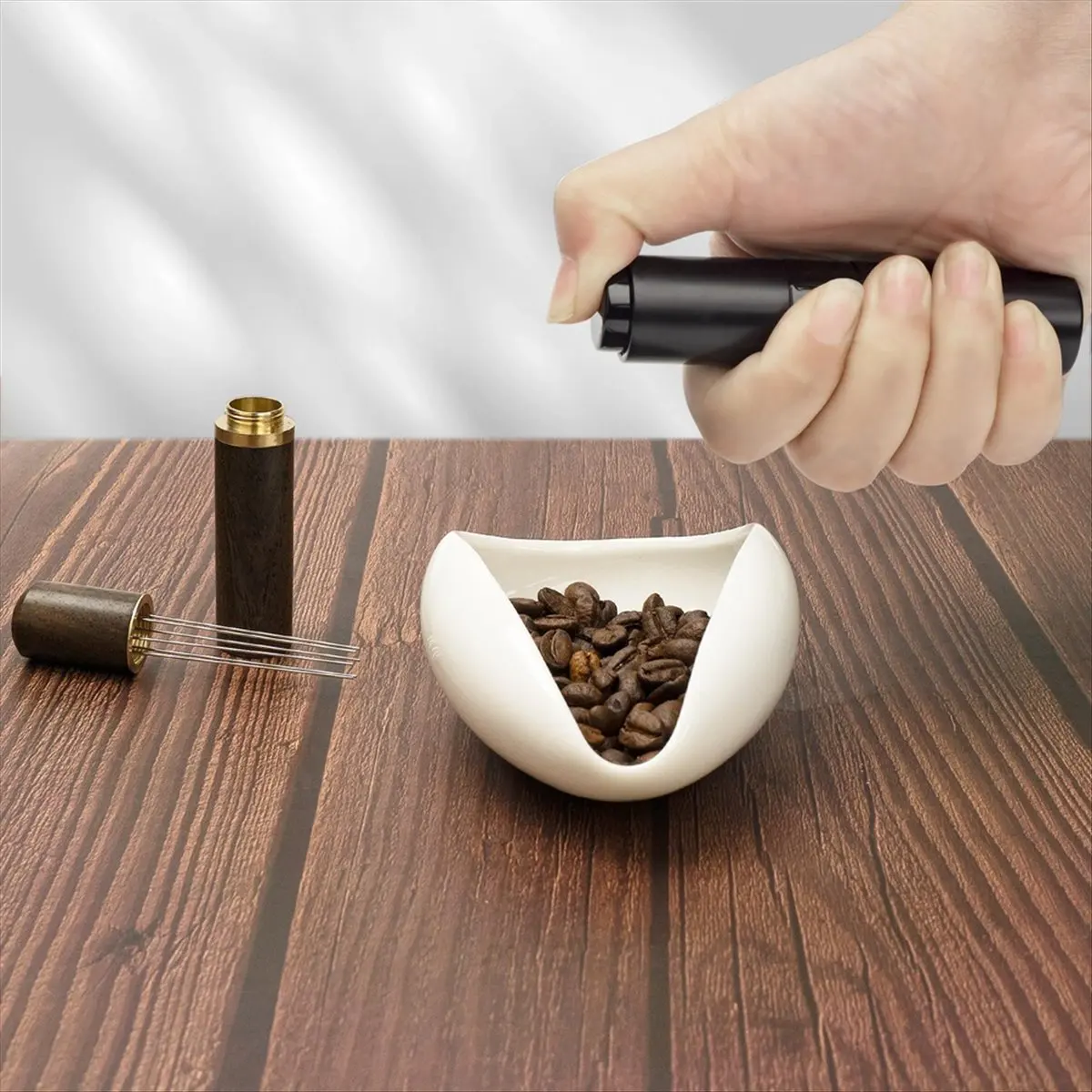 AA83  Bottle and Coffee Bean Dosing Cup and WDT Tool 3-Piece Set, Ceramic Dosing Vessels Tray Kit,Coffee Bar Accessories