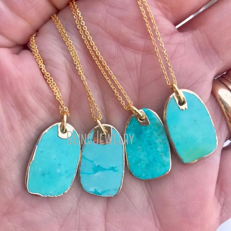 

Natural Stone Charm Turquoise Dog Tag Pendant Stainless Steel Chain Aesthetic Necklace Women Boho Minimalist Dainty Jewelry