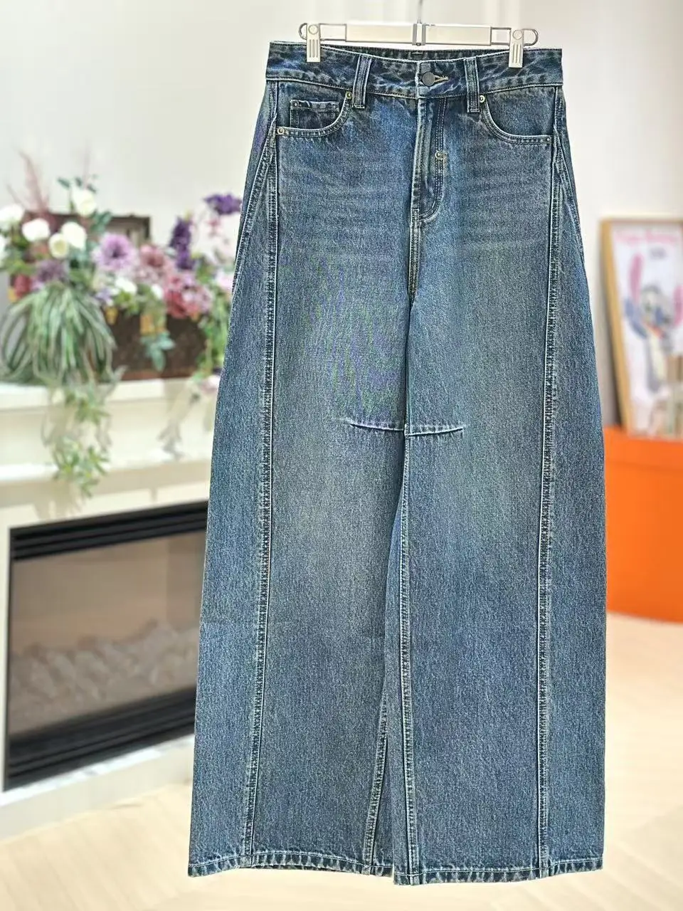 

Синие повседневные джинсы с широкими штанинами, женские, свободного кроя, длинные, весенние, новинка, Sle PINK MOMENT, с высокой талией, из хлопкового денима