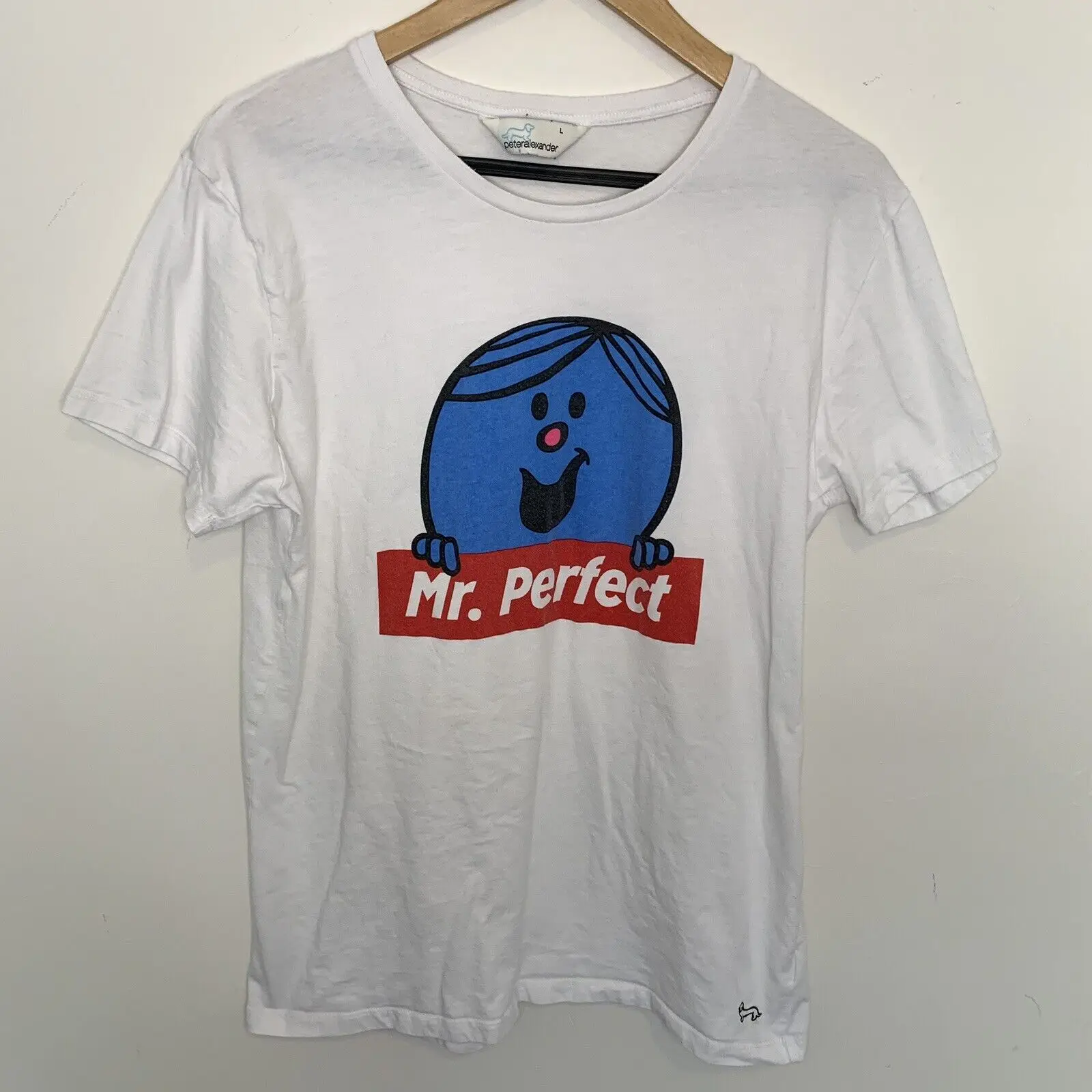 Peter Alexander Mr Perfect T-shirt Mens Large Sleep Shirt White Pyjama Top