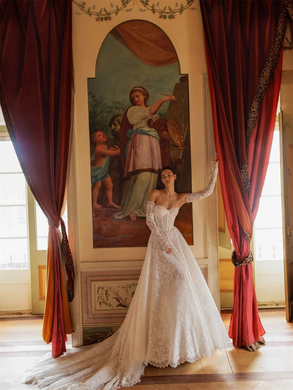 

Customized Elegant White Lace Wedding Dress Formal Sweetheart Sleeveless Bridal Gowns Soft A-Line Chapel Train Vestido De Novia