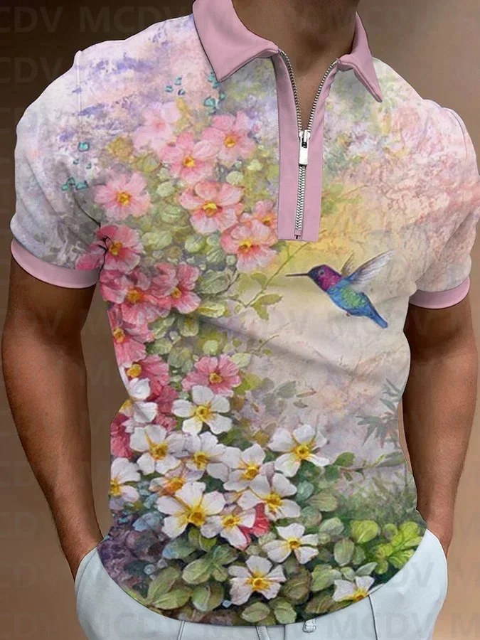 Men's Floral Botanical Print Outdoor Short Sleeve Polo Shirt 3D Printed Summer Polo Shirt