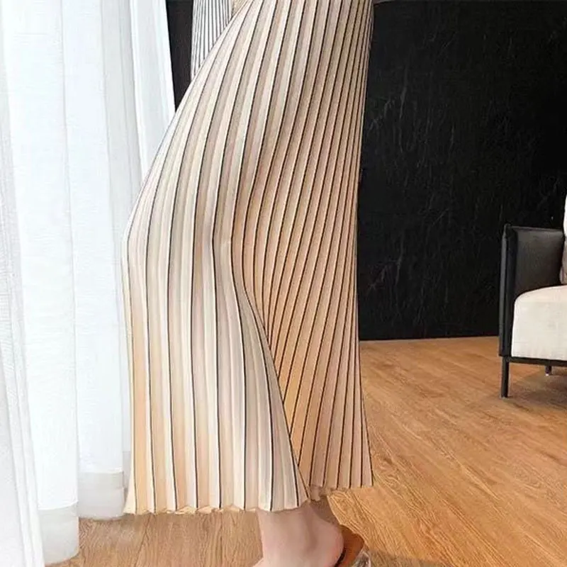 Casual Wide Leg Fashion Pleated Cropped Pants Spring Summer All-match Women's Clothing Bright Line Decoration Elastic Trousers